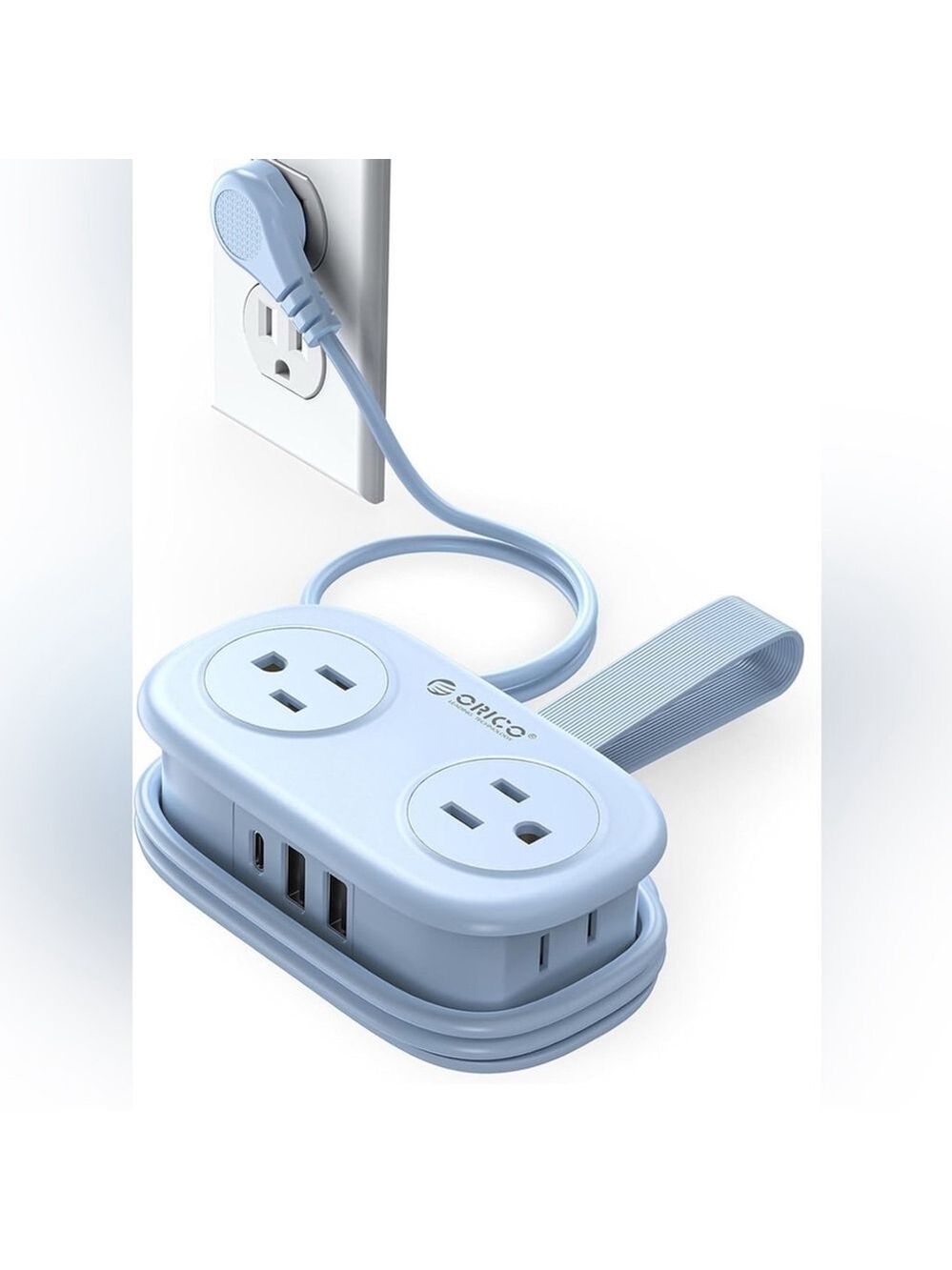 NEW 7-in-1 Power Strip Blue USB-C Travel Flat Plug Cruise Approved NIB